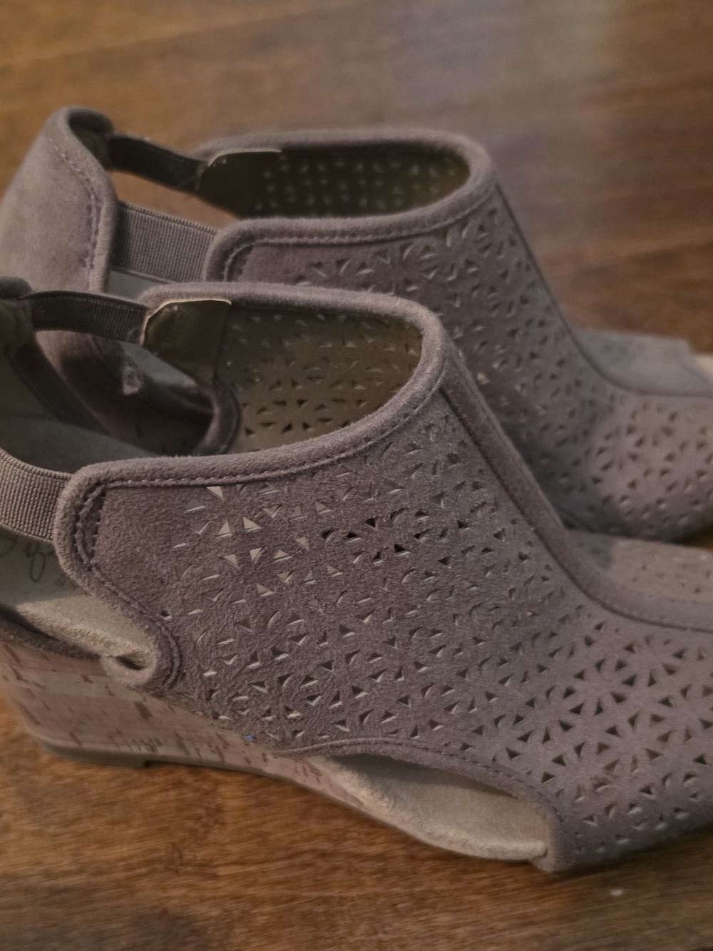 Life Stride Gray Perforated Wedge Slingback Heels